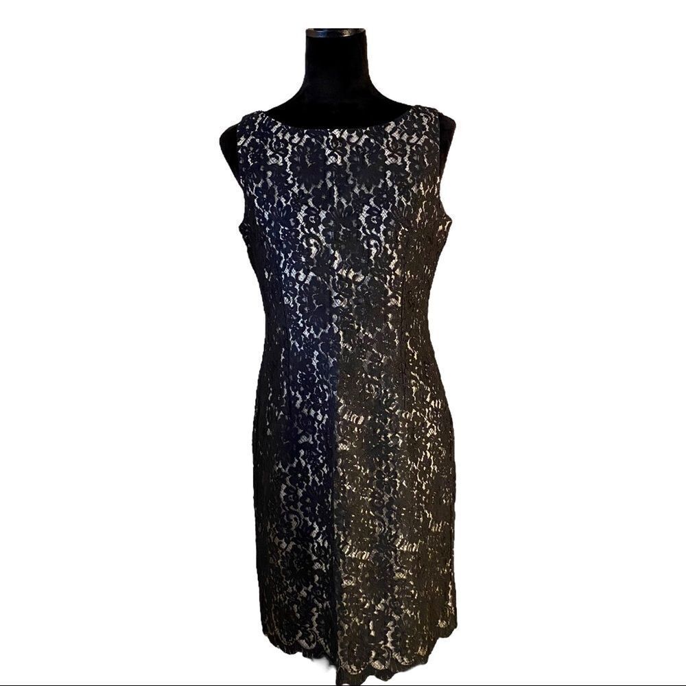 Ann Taylor Fully Lined Black Lace Sleeveless Cocktail Dress
